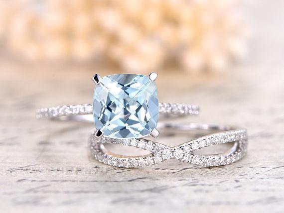 GIA Certified Aquamarine Twist Infinity Ring with Diamonds